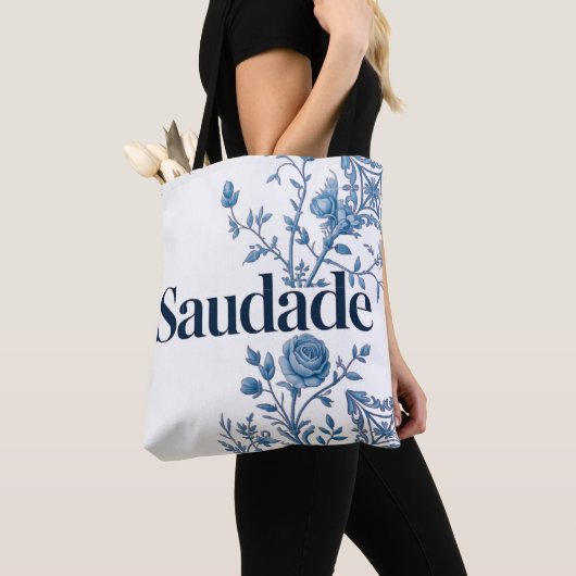 Saudade Portuguese Tote Bag – Blue Azulejo Floral  (Dichtbij)
