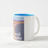 Saudi-Arabië: oud poster reizen Tweekleurige Koffiemok (Voorkant rechts)