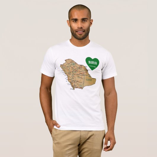 Saudische vlag en landkaart T-Shirt (Voorkant volledig)