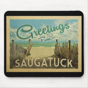 Saugatuck Beach Vintage Travel Muismat