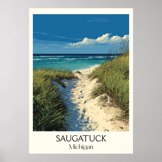 Saugatuck Michigan  Dune Beach Travel Art Poster (Voorkant)