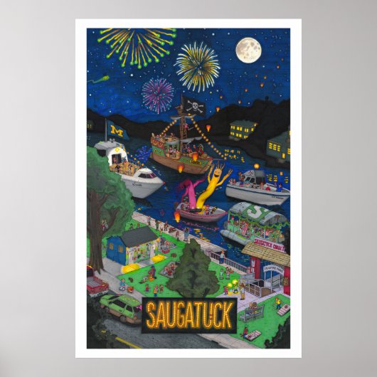 Saugatuck (nacht) groot Poster (Voorkant)