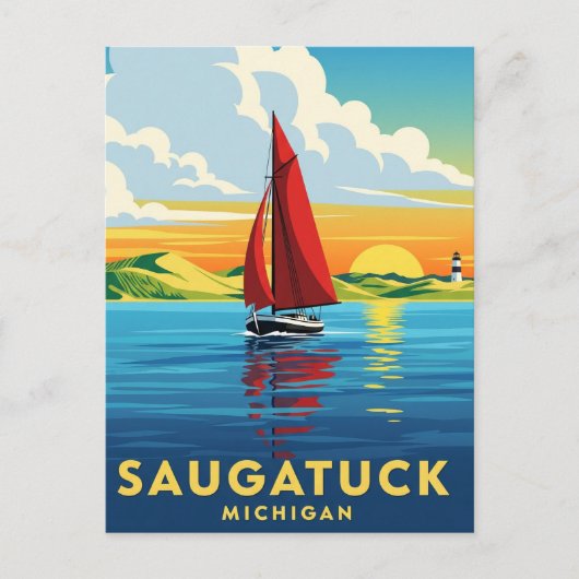 Saugatuck Sailboat Michigan Reizen Briefkaart (Voorkant)