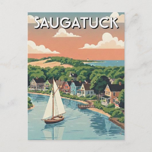 Saugatuck Zeilboot Michigan Reizen Briefkaart (Voorkant)
