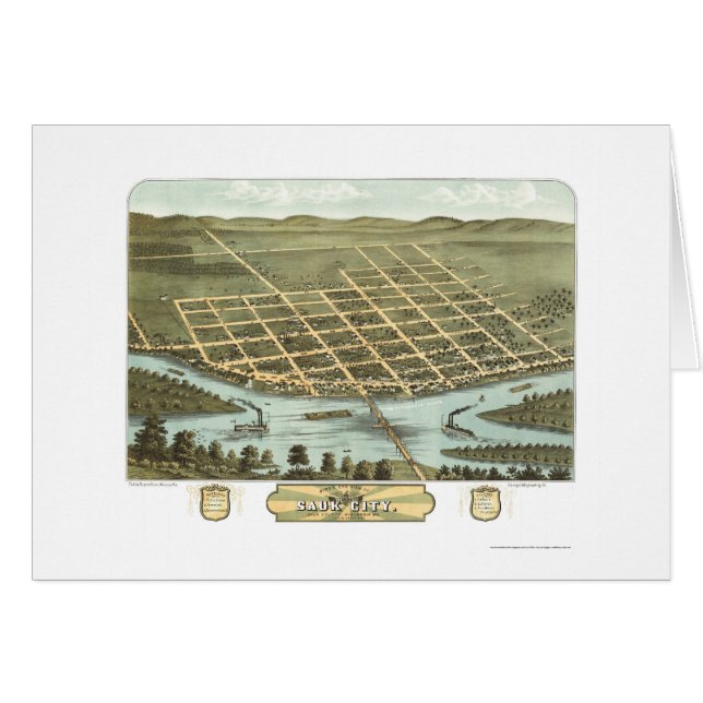 Sauk City, WI Panoramic Map - 1870 (Voorkant Horizontaal)
