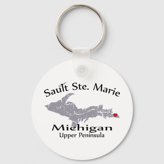 Sault Ste Marie Michigan Heart Map Design Sleutelh Sleutelhanger (Voorkant)