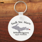 Sault Ste Marie Michigan Heart Map Design Sleutelh Sleutelhanger (Voorkant)