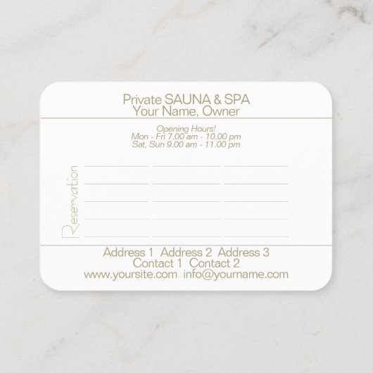 SAUNA & SPA - VISITEKAARTJE (Achterkant)