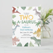 Saurus Dinosaur Birthday Invitation Kaart (Staand voorkant)