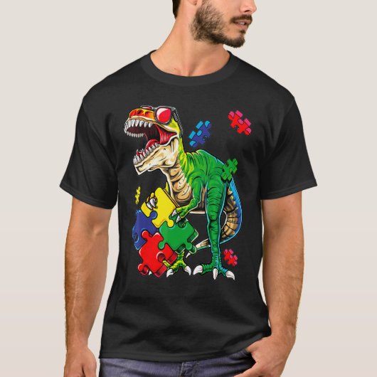 Saurus Dinosaur Saurus Autisme Bewustzijn T-shirt (Voorkant)