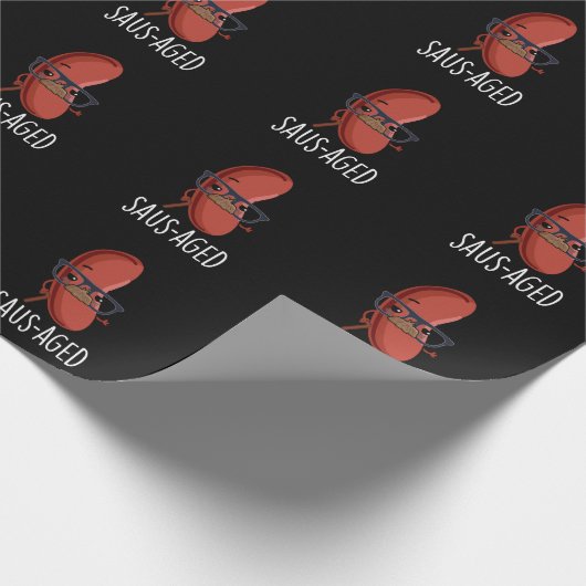 Saus-aged Funny Old Sausage Puns Dark BG Cadeaupapier (Hoek)