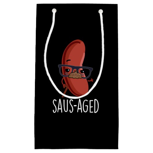 Saus-aged Funny Old Sausage Puns Dark BG Klein Cadeauzakje (Voorkant)