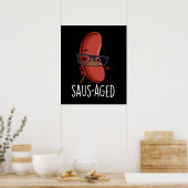 Saus-aged Funny Old Sausage Puns Dark BG Poster (Keuken)