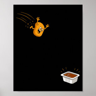 Saus Duik Grappige Vliegende Kip Nugget Cartoon Poster