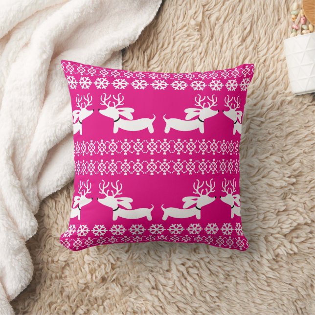 Sausage Dog Fair Isle Vakantie Doxie Decor Roze Kussen (Deken)