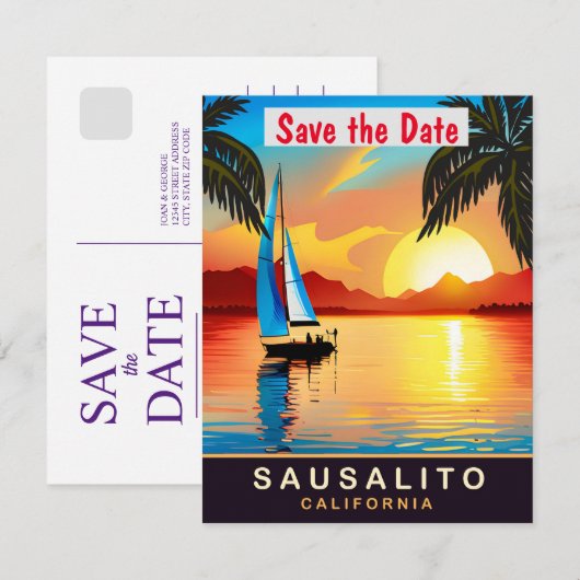Sausalito, Californië, Reizen Briefkaart, Save The Date (Voorkant / Achterkant)