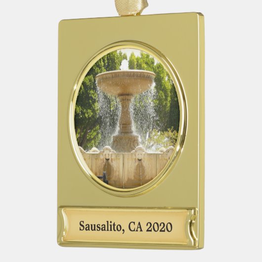 Sausalito Fountain California Travel Photography Verguld Banner Ornament (Links)
