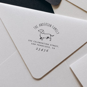 Sause Dog   Aangepast familienaam en retouradres Zelfinktende Stempel