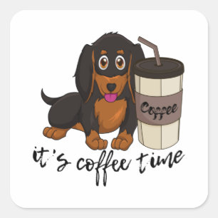 Sause Dog Coffee time Dachshund Gift Vierkante Sticker