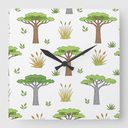 Sauvanna Arbres en Poussins Africans Vierkante Klok (Voorkant)
