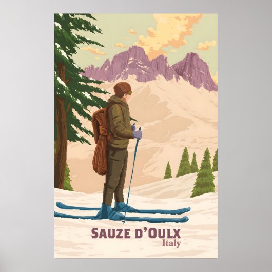 Sauze d'Oulx Skigebied Reisposter Poster (Voorkant)