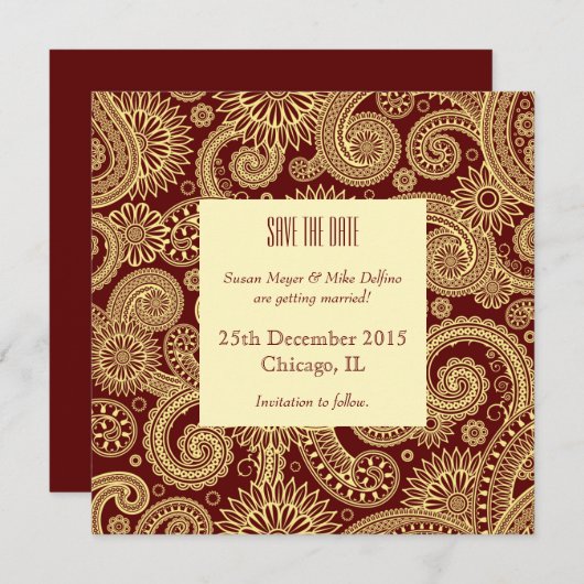 Sava de datum trouw uitnodigingskaart rood indiaas kaart (Voorkant / Achterkant)