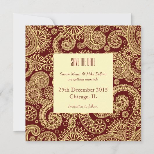 Sava de datum trouw uitnodigingskaart rood indiaas kaart (Voorkant)