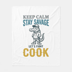 Savage Cook Alligator Vintage Gravure Grafisch_1 Fleece Deken