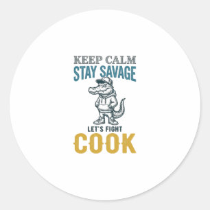 Savage Cook Alligator Vintage Gravure Grafisch_1 Ronde Sticker