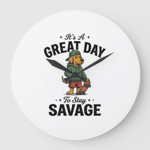 Savage Dog Vintage Gravure T-Shirt Ontwerp_1 Grote Klok