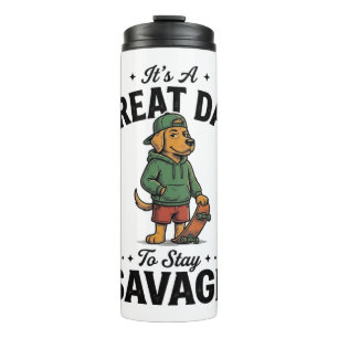 Savage Dog Vintage Gravure T-Shirt Ontwerp_1 Thermosbeker
