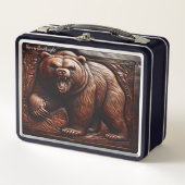 Savage Elegance: Lederen grizzly in reliëf (Voorkant)