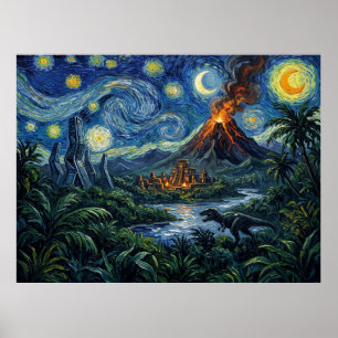 Savage Land Sterrennacht Prehistorisch Landschap Poster