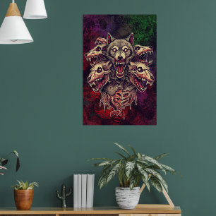 Savage Multi-Headed Demon Wolf Kunst Poster