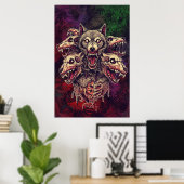 Savage Multi-Headed Demon Wolf Kunst Poster (Thuiskantoor)