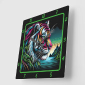 Savage Neon Tiger Artwork Vierkante Klok (Hoek)