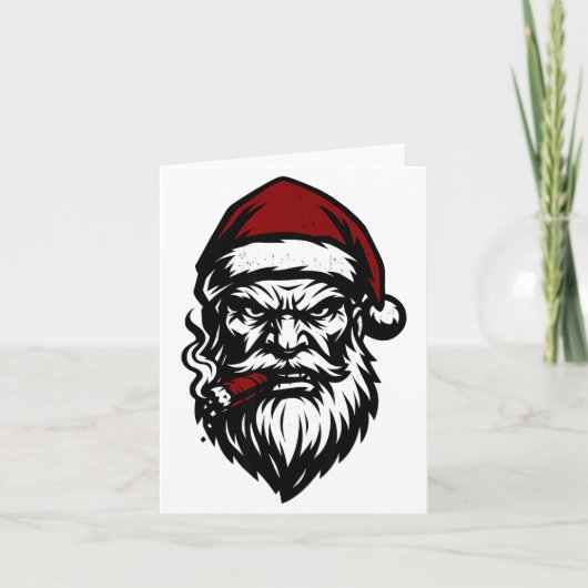 Savage Santa Claus Smoking Cigar Christmas  Kaart (Voorkant)