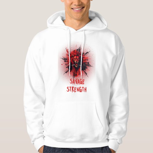 Savage Strength – Roaring Red Lion met Barbell Gy Hoodie (Voorkant)