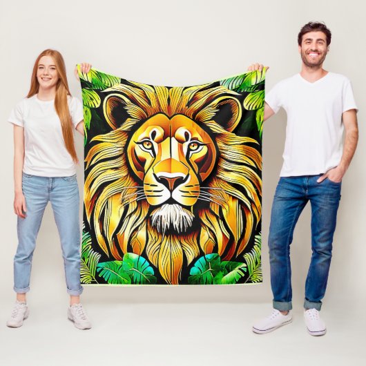 Savanna Lion Leaf Design Fleece Deken (In situ)