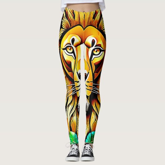 Savanna Lion Leaf Design Leggings (Voorkant)