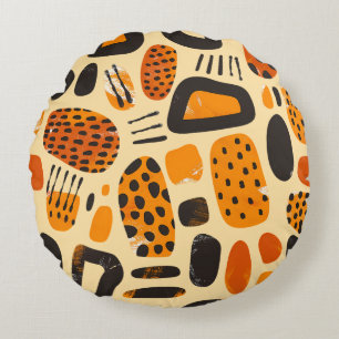 Savanna Pop: Tribal Vibes in Sinaasappel en zwart Rond Kussen