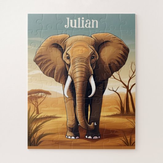 Savanna zonsondergang olifant legpuzzel (Verticaal)