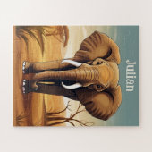 Savanna zonsondergang olifant legpuzzel (Horizontaal)