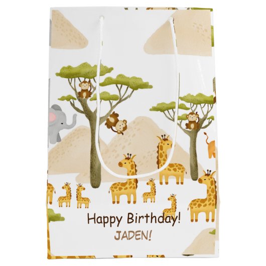Savannah Afrikaanse dieren gele verjaardag Medium Cadeauzakje (Achterkant)