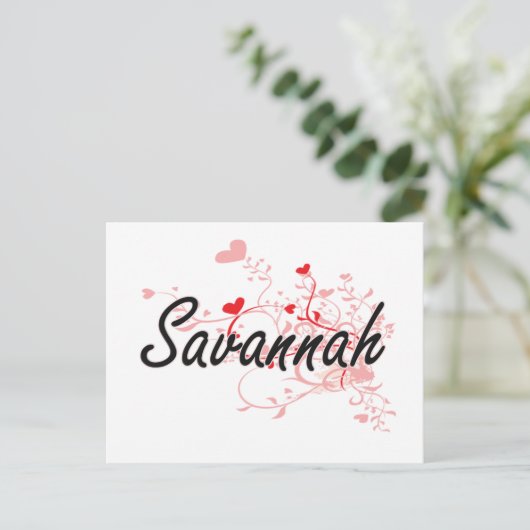 Savannah Artistic Name Design with Heart Briefkaart (Staand voorkant)