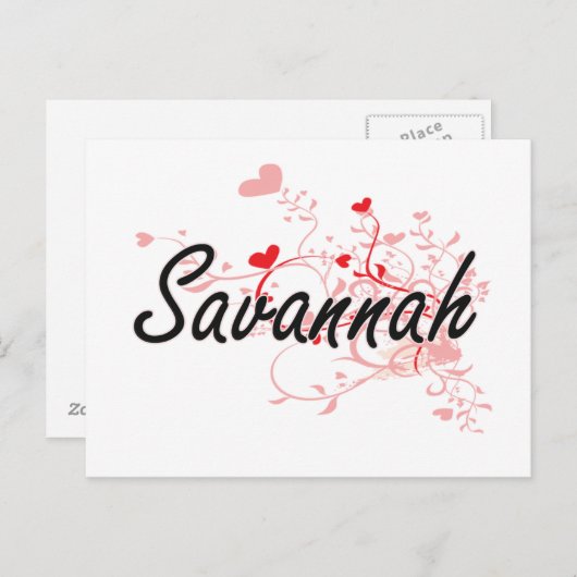 Savannah Artistic Name Design with Heart Briefkaart (Voorkant / Achterkant)