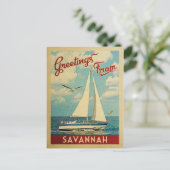 Savannah Briefkaart Sailboot Vintage Travel Georgi (Staand voorkant)