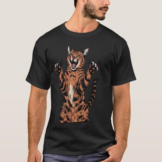 Savannah Cat Funny Design Roaring Serval Cat T-shirt (Voorkant)