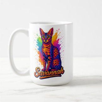 Savannah Cat Pop Art – Levendig Neon Splash Ontwer Koffiemok