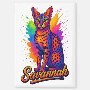 Savannah Cat Pop Art – Levendig Neon Splash Ontwer Magneet